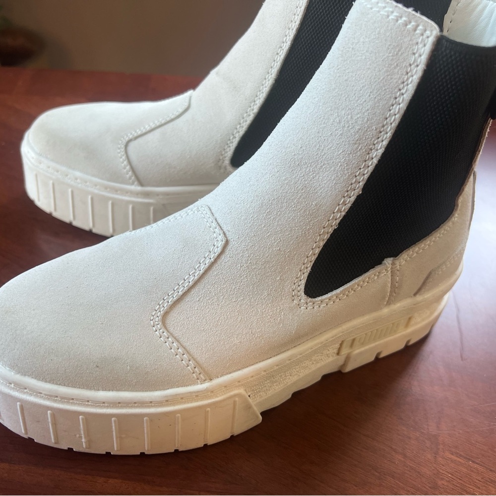 Puma Black and White Platform Chelsea Sneaker Boot Size 7